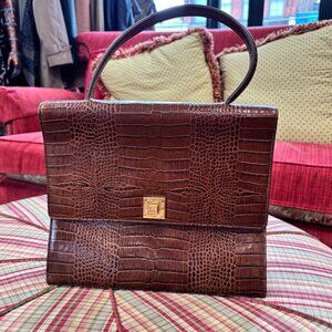 Escada crocodile-embossed leather handbag